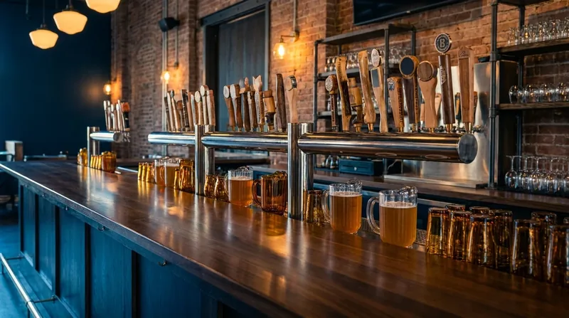 Tap handles and glassware on a polished bar, Alaska Alcohol License Types and Fees