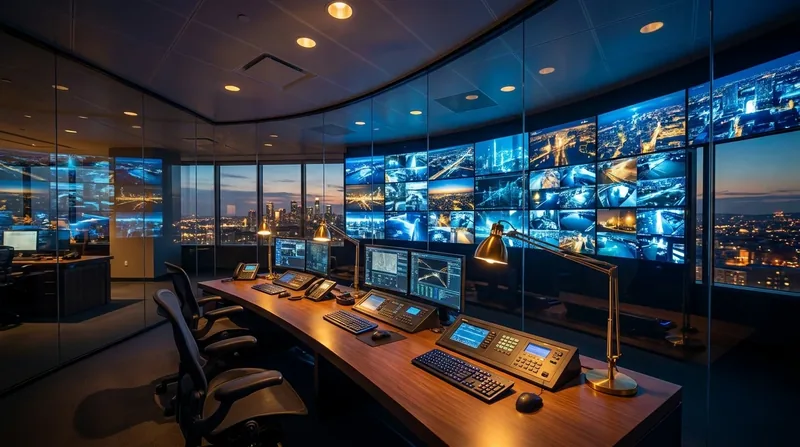 Security desk with a wall of camera monitors, How to Start a Security Guard Company in Alaska