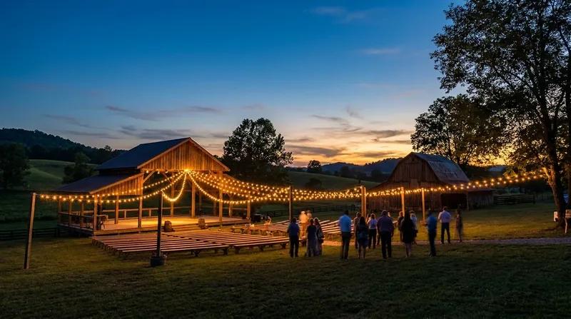 Open-air event pavilion strung with lights at dusk, Alaska Bed Tax and Lodging Tax by City and Borough