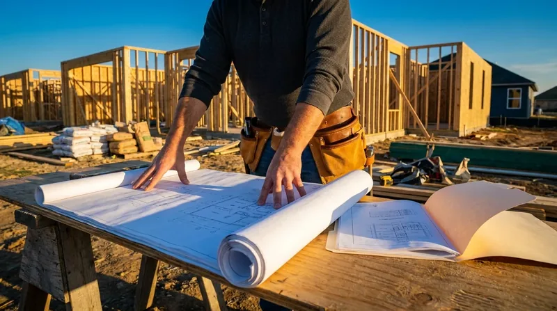 Contractor reviewing blueprints at a jobsite, How to Start an Electrical Contractor Business in Alaska